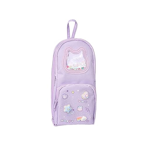 REPALY Federmäppchen 1 Stück Hand Lanyard Federmäppchen Mit Großer Kapazität Cartoon Kleine Schultasche Schreibwaren Tasche Mehrlagige Bleistifttasche Lila von REPALY