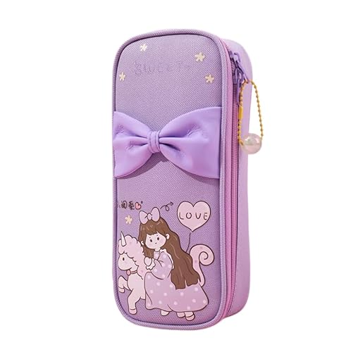 REPALY Federmäppchen 1 Stück Student Oxford Stoff Federmäppchen Mit Großer Kapazität Cartoon Bogen Schreibwaren Etui Federmäppchen Lila von REPALY