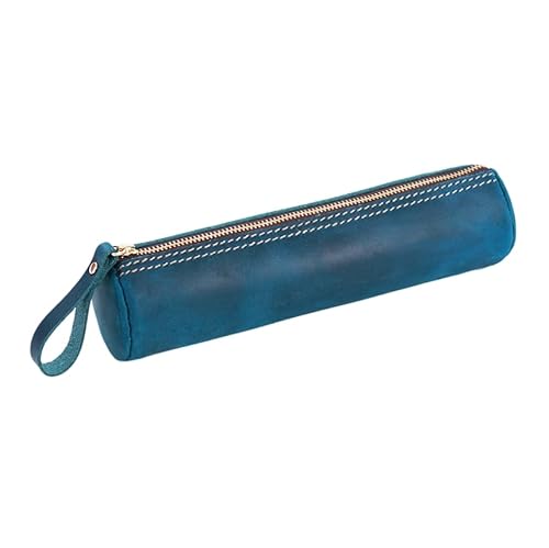 REPALY Federmäppchen 1 Stück Vintage Stift Schreibwaren Tasche Top Layer Rindsleder Handgemachte Münzbörse Student Schreibwaren Aufbewahrungstasche Blau von REPALY