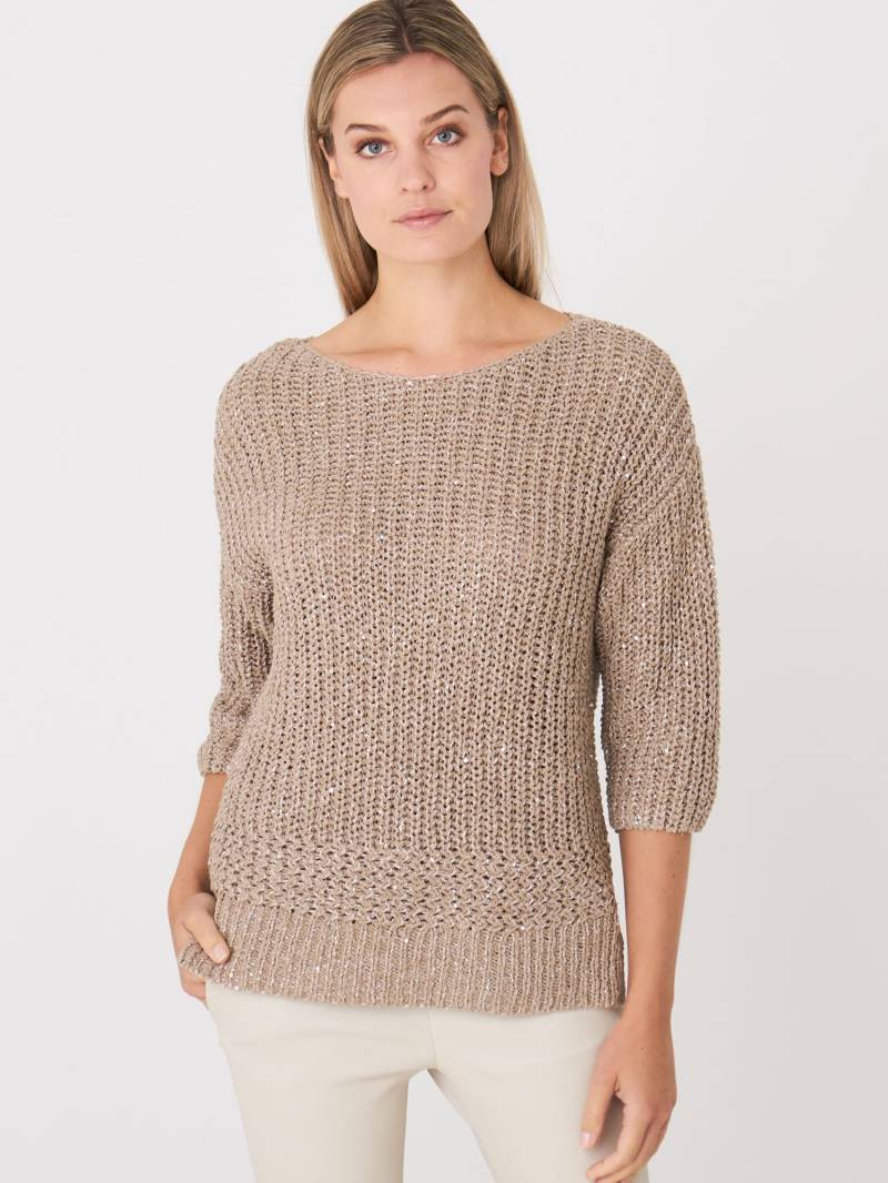 3/4-Ärmel-Pullover mit U-Boot-Ausschnitt und Pailletten aus italienischer Baumwollmischung von REPEAT cashmere