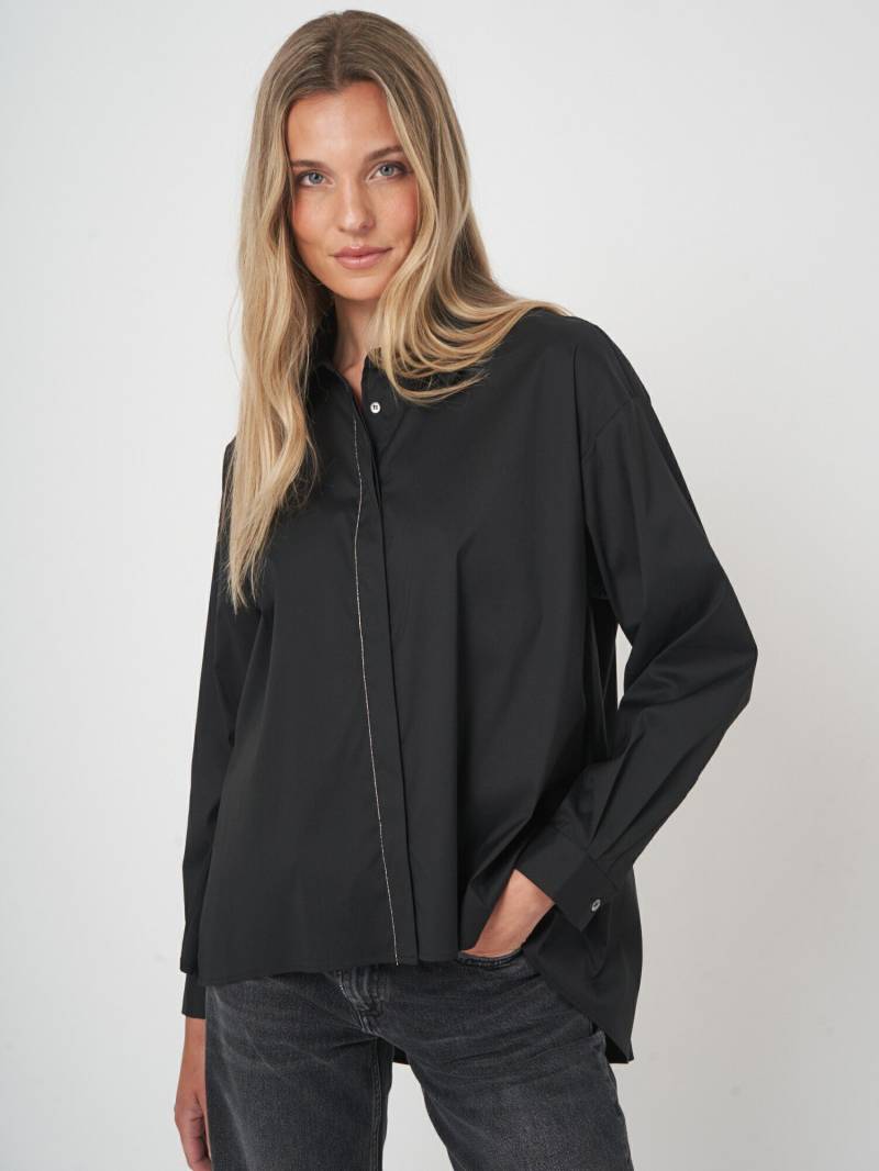 A-Linien-Bluse aus Stretch-Baumwolle mit Blusenkragen von REPEAT cashmere