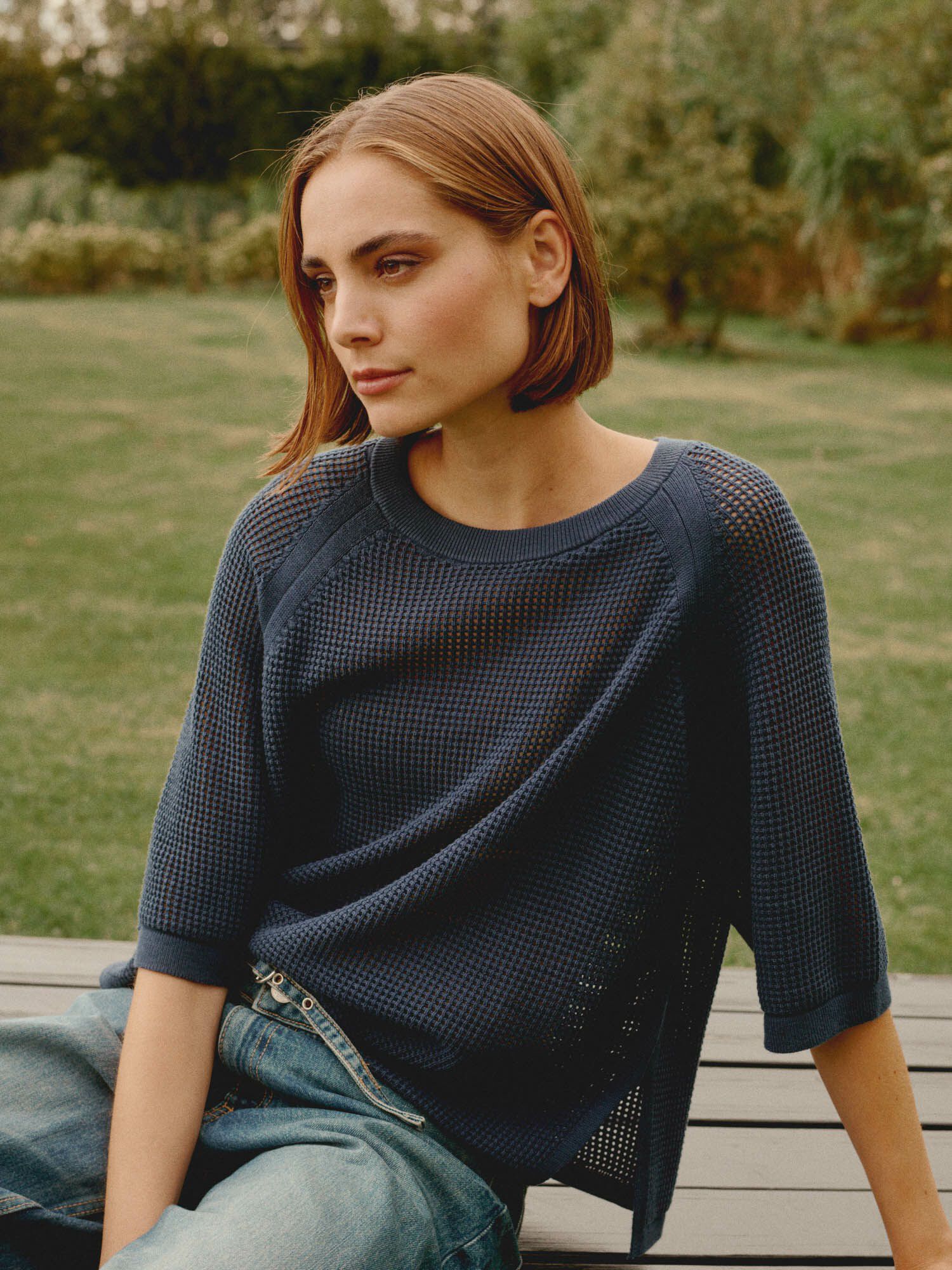 Ajour-Pullover mit weiten kurzen Ärmeln von REPEAT cashmere