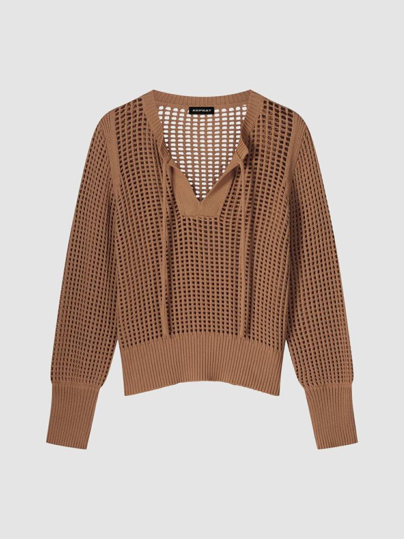 Ajour-pullover aus reiner Baumwolle mit Bindeband von REPEAT cashmere