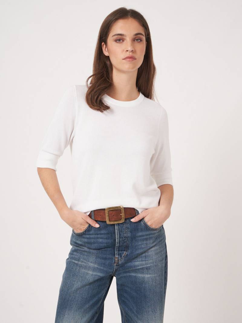 Basic Feinstrick-Pullover mit V-Ausschnitt aus Baumwollmischung von REPEAT cashmere