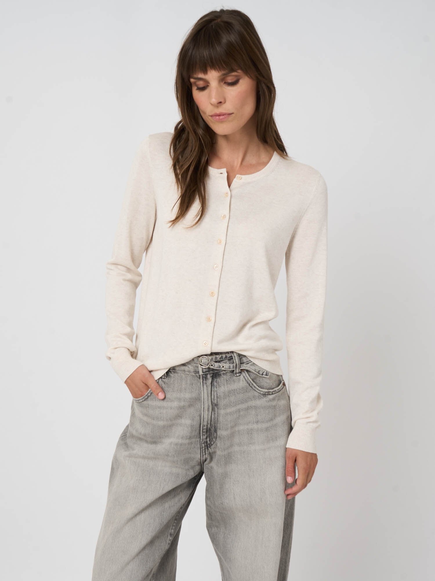 Basic Feinstrick-Strickjacke aus Baumwollmischung von REPEAT cashmere