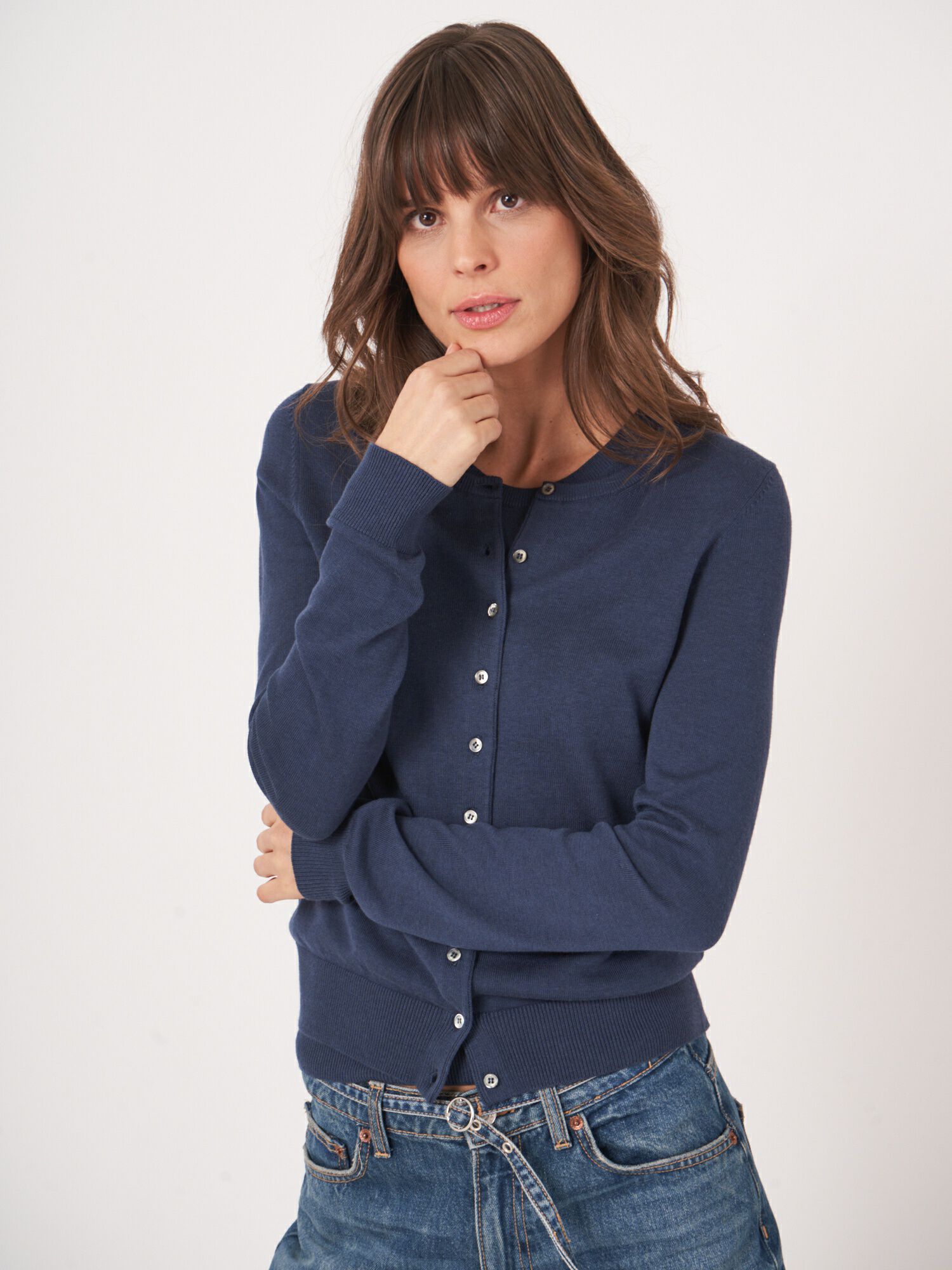 Basic Feinstrick-Strickjacke aus Baumwollmischung von REPEAT cashmere