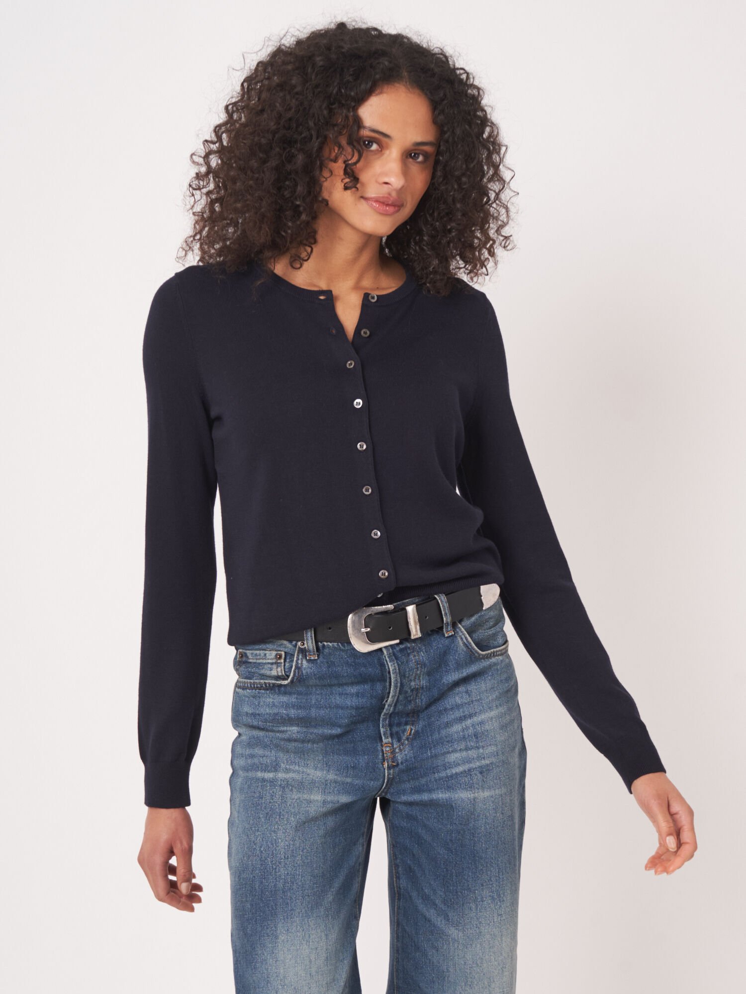 Basic Feinstrick-Strickjacke aus Baumwollmischung von REPEAT cashmere