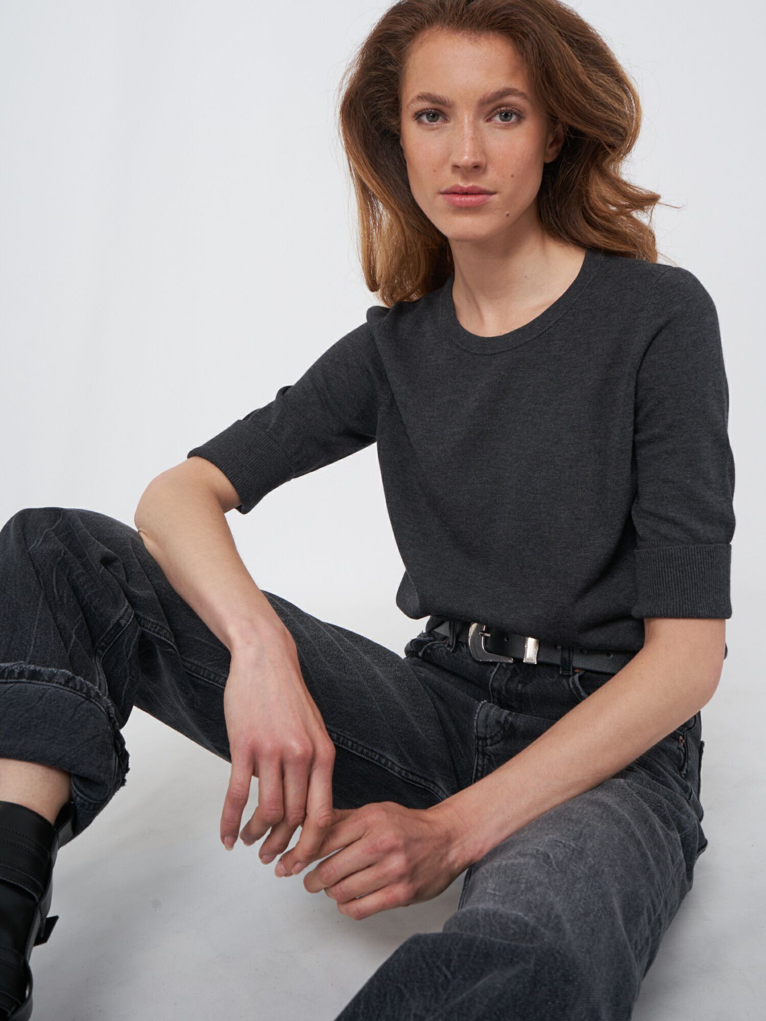 Basic Kurzarm-Pullover aus Baumwollmischung von REPEAT cashmere