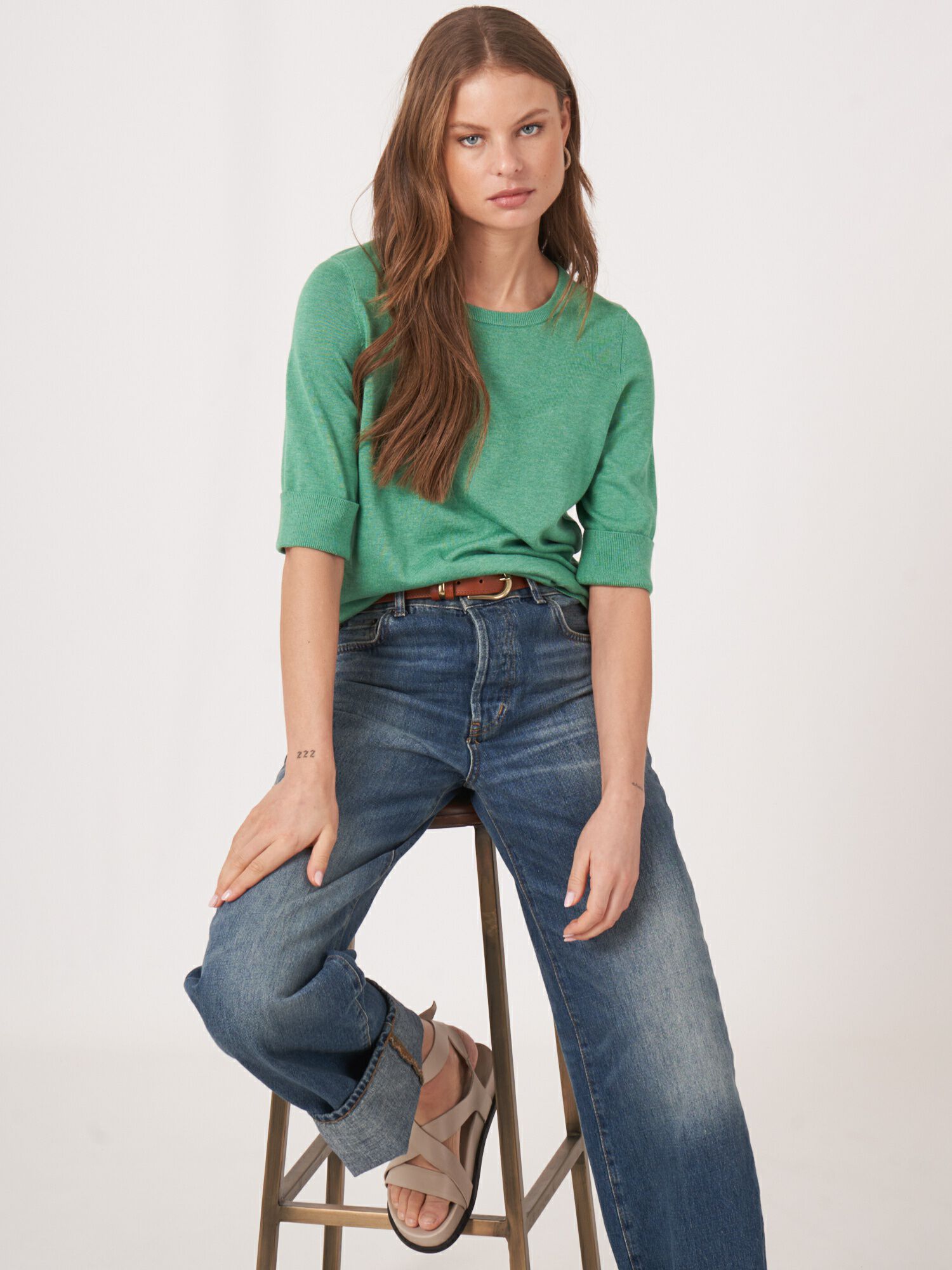 Basic Kurzarm-Pullover aus Baumwollmischung von REPEAT cashmere