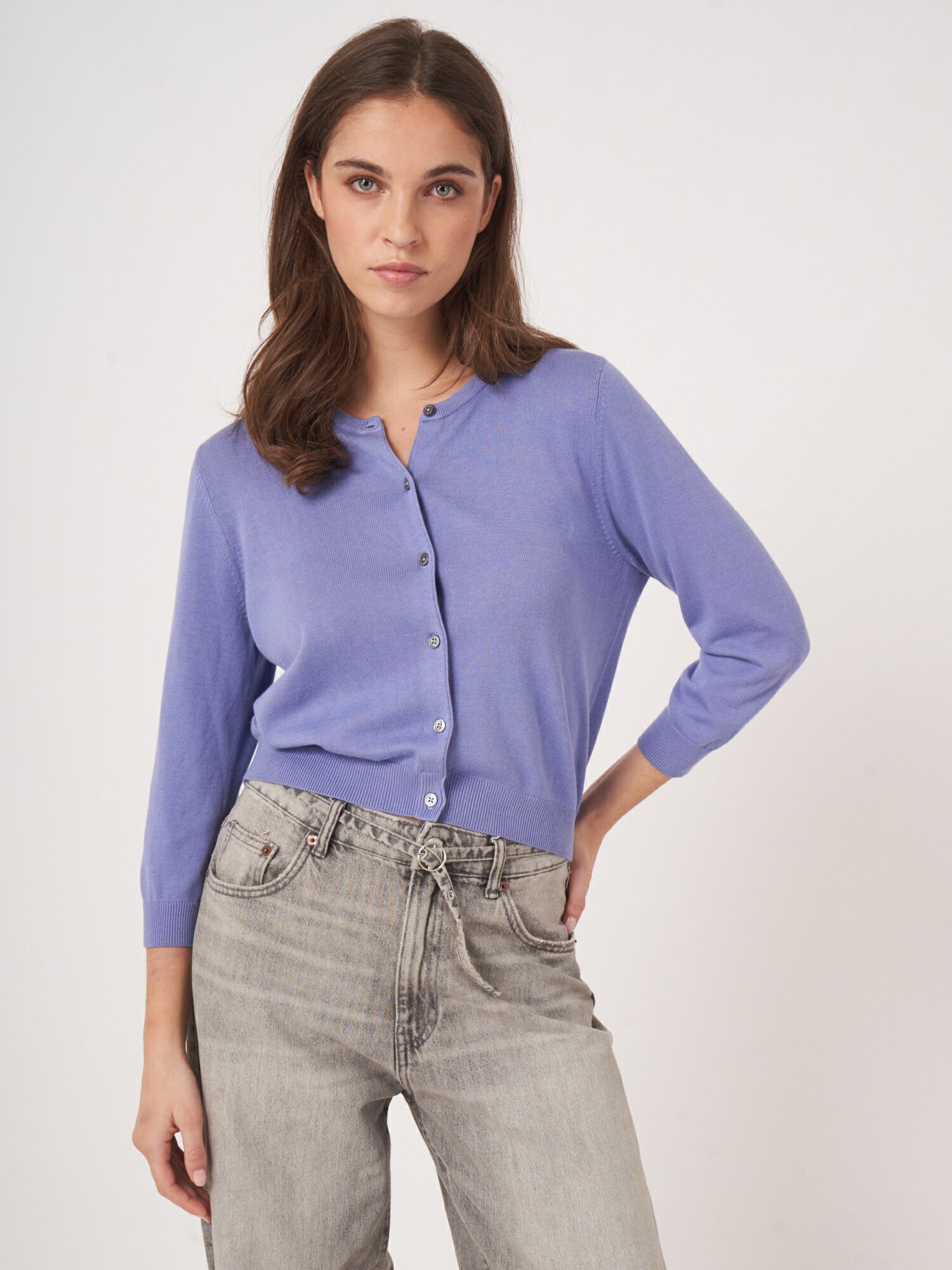 Basic Kurzarm-Pullover aus Baumwollmischung von REPEAT cashmere