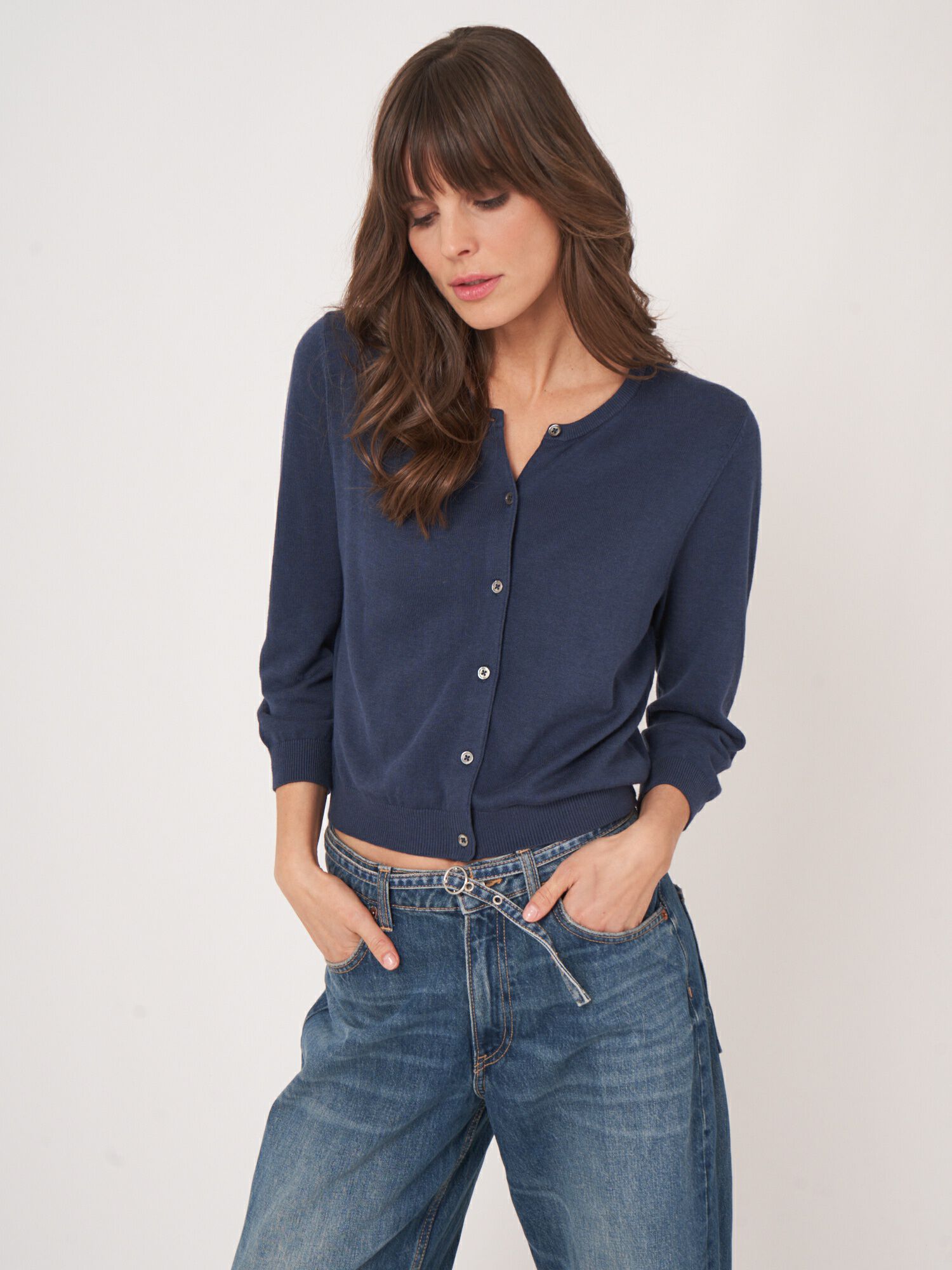 Basic Kurzarm-Pullover aus Baumwollmischung von REPEAT cashmere