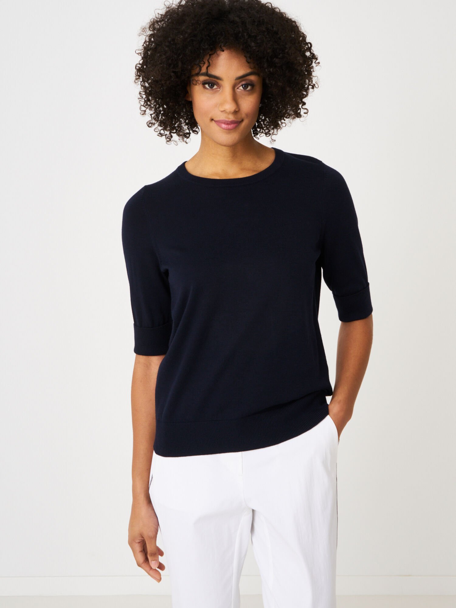 Basic Kurzarm-Pullover aus Baumwollmischung von REPEAT cashmere