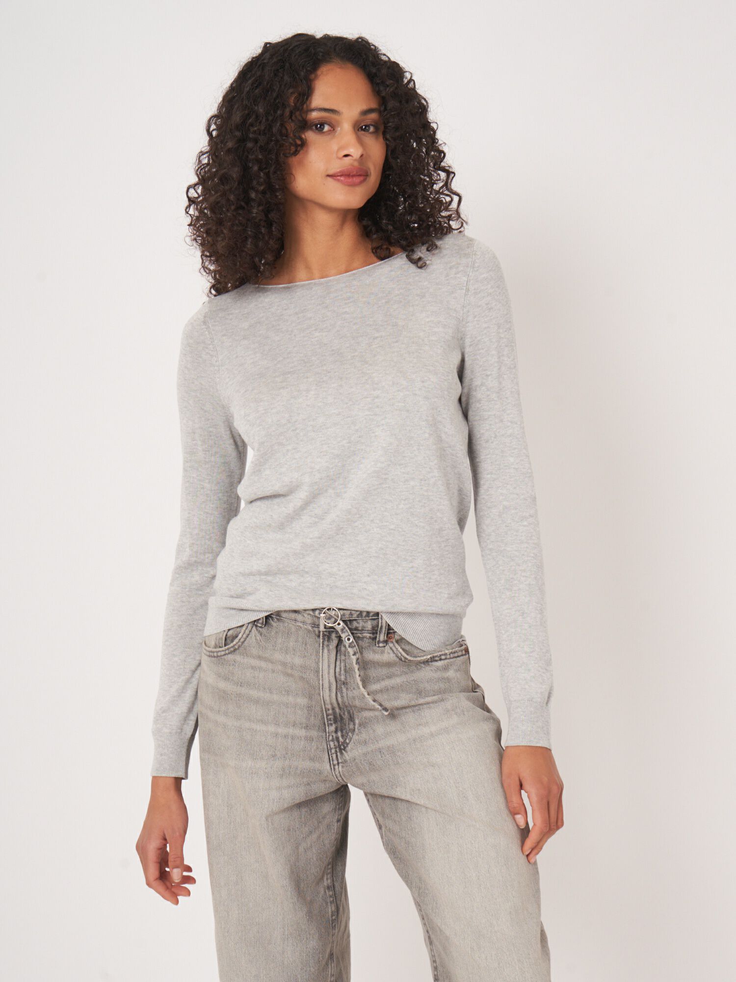Basic Langarm-Pullover aus Baumwollmischung von REPEAT cashmere