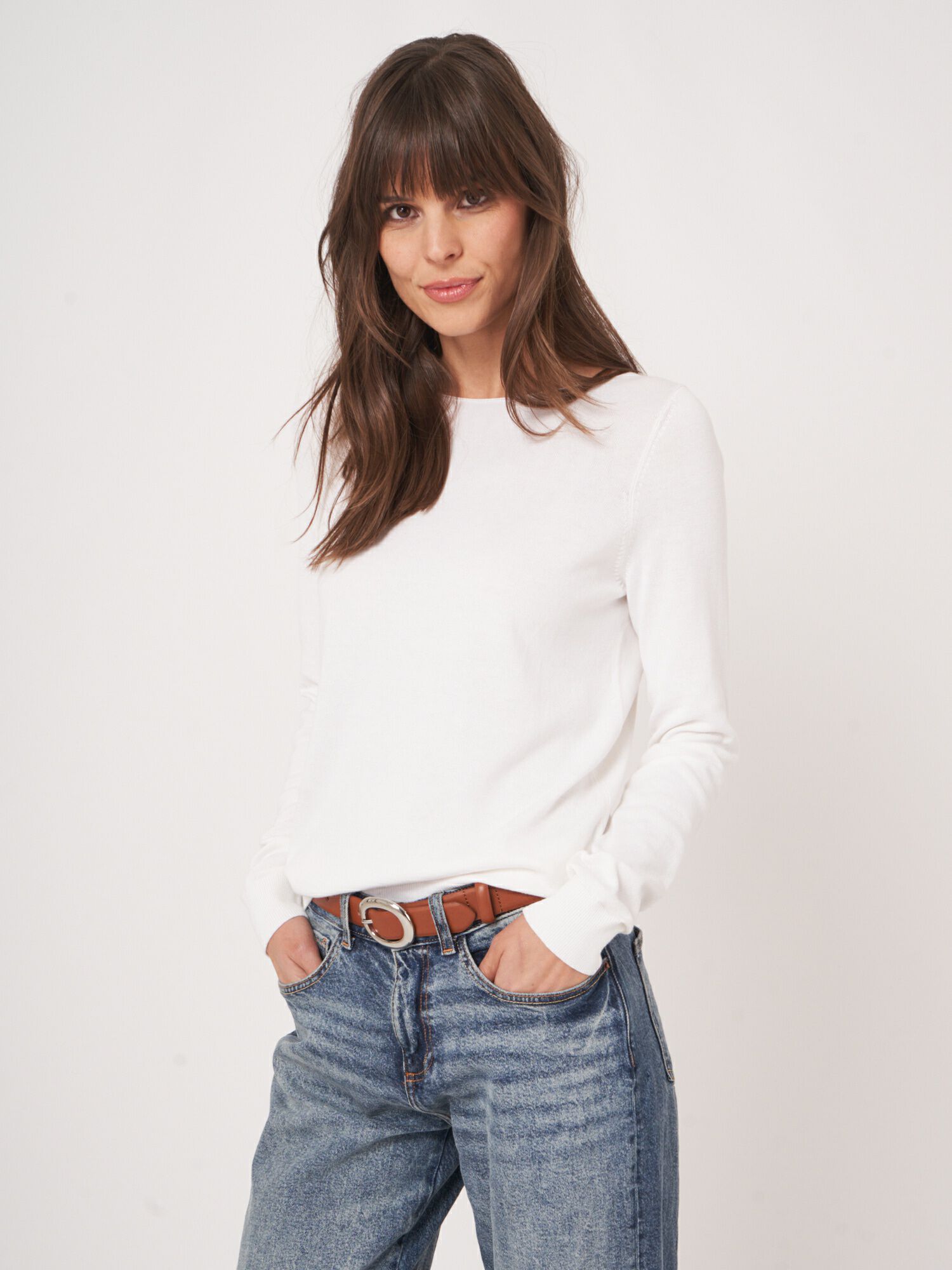 Basic Langarm-Pullover aus Baumwollmischung von REPEAT cashmere