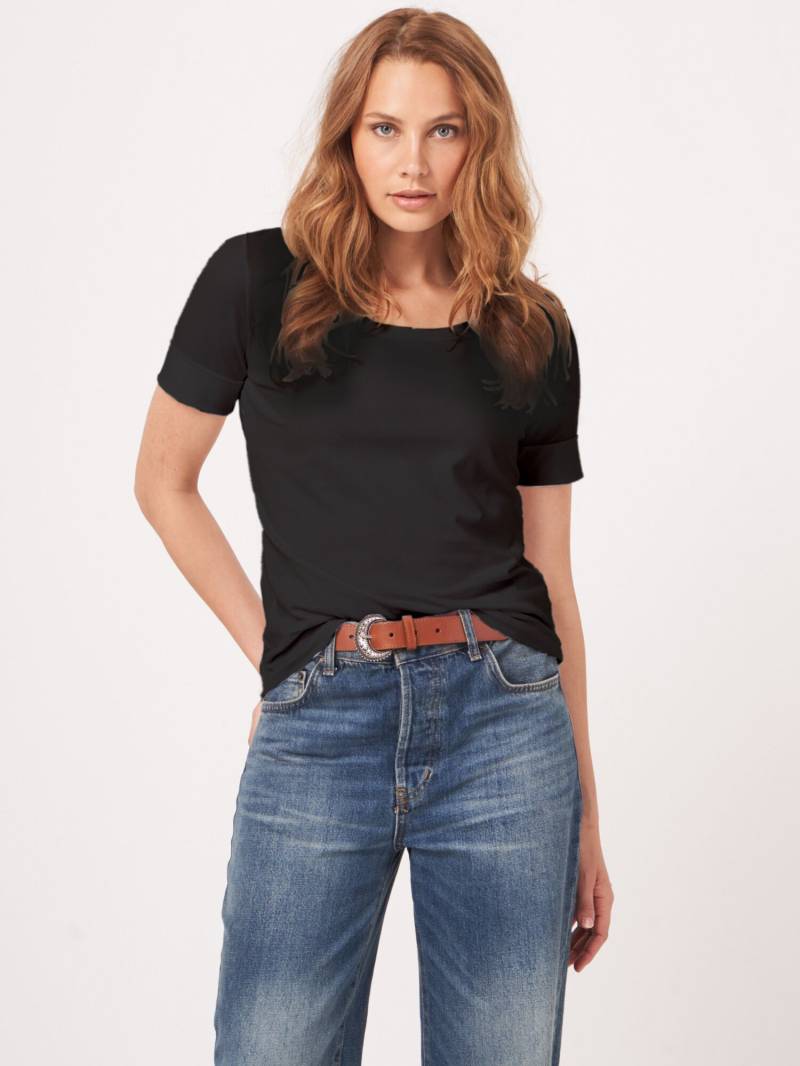 Basic T-Shirt mit aufgeschlagenen Ärmel aus Baumwolle von REPEAT cashmere