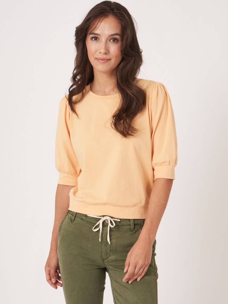 Baumwoll-Stretch-T-Shirt mit kurzen Puffärmeln von REPEAT cashmere
