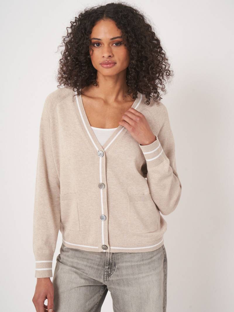 Cardigan mit Taschen und Streifen-Detail aus Baumwollmischung von REPEAT cashmere