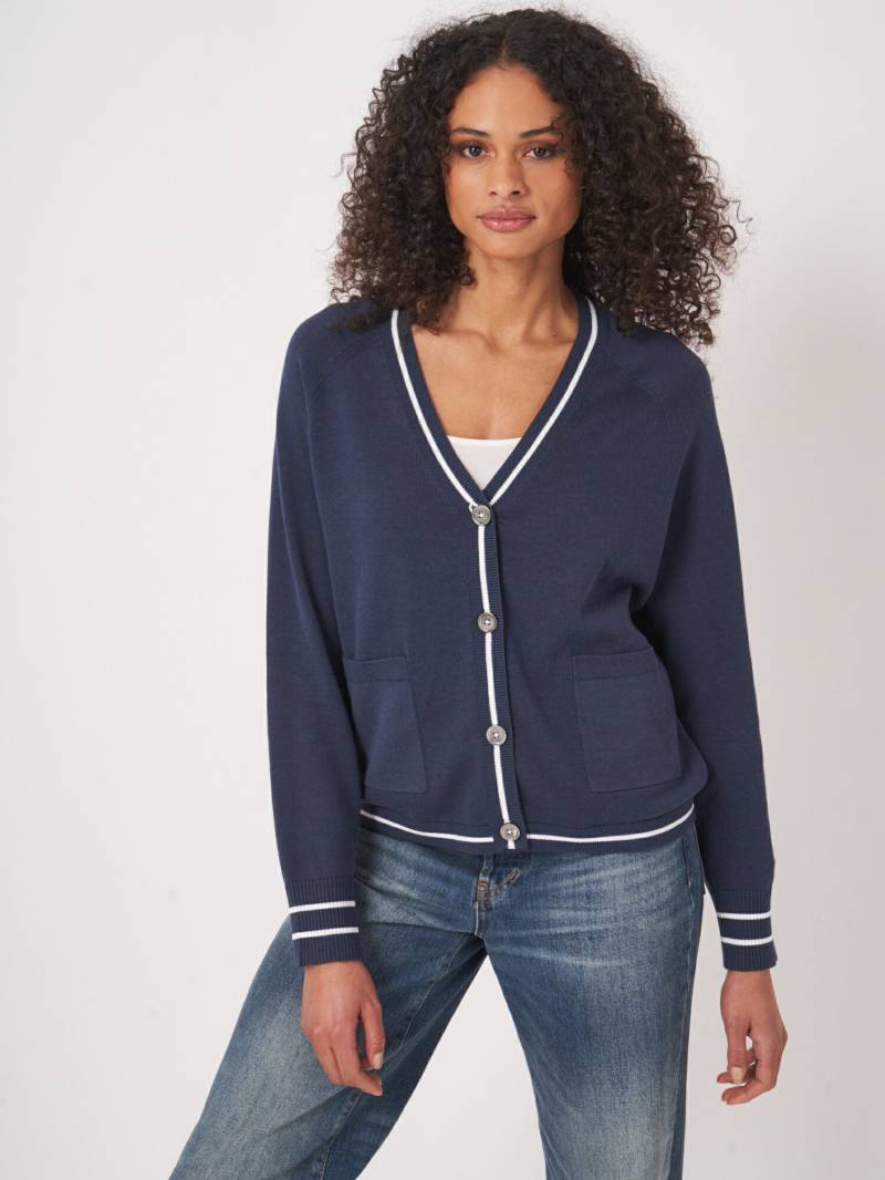 Cardigan mit Taschen und Streifen-Detail aus Baumwollmischung von REPEAT cashmere