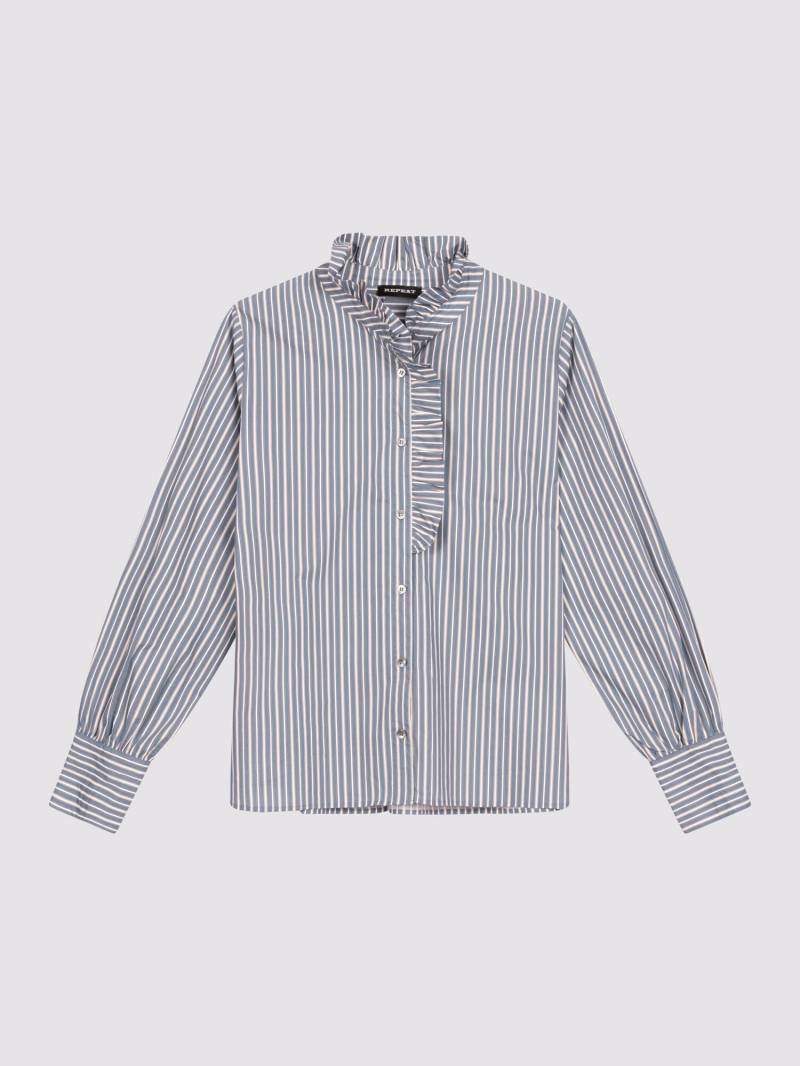 Gestreifte Baumwollbluse mit Rüschenkragen von REPEAT cashmere