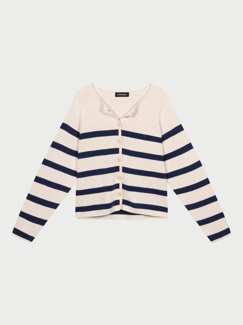 Gestreifte doppeltgestrickte Baumwoll-Strickjacke von REPEAT cashmere