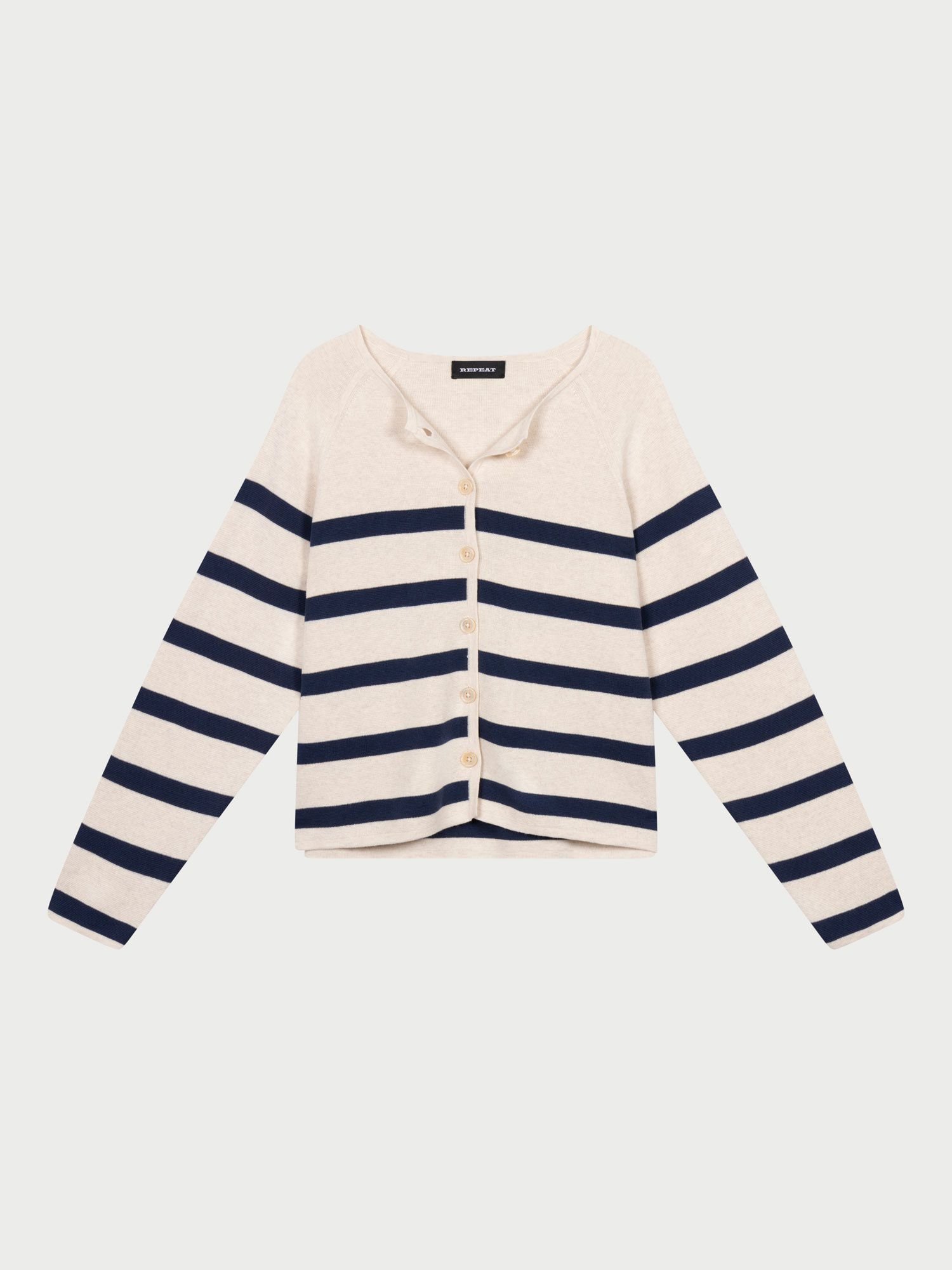 Gestreifte doppeltgestrickte Baumwoll-Strickjacke von REPEAT cashmere