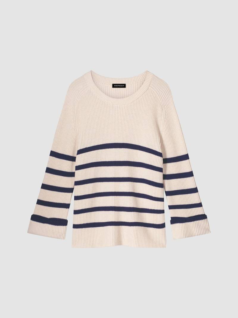 Gestreifter Pullover mit Rundhalsausschnitt und Trompetenärmel von REPEAT cashmere