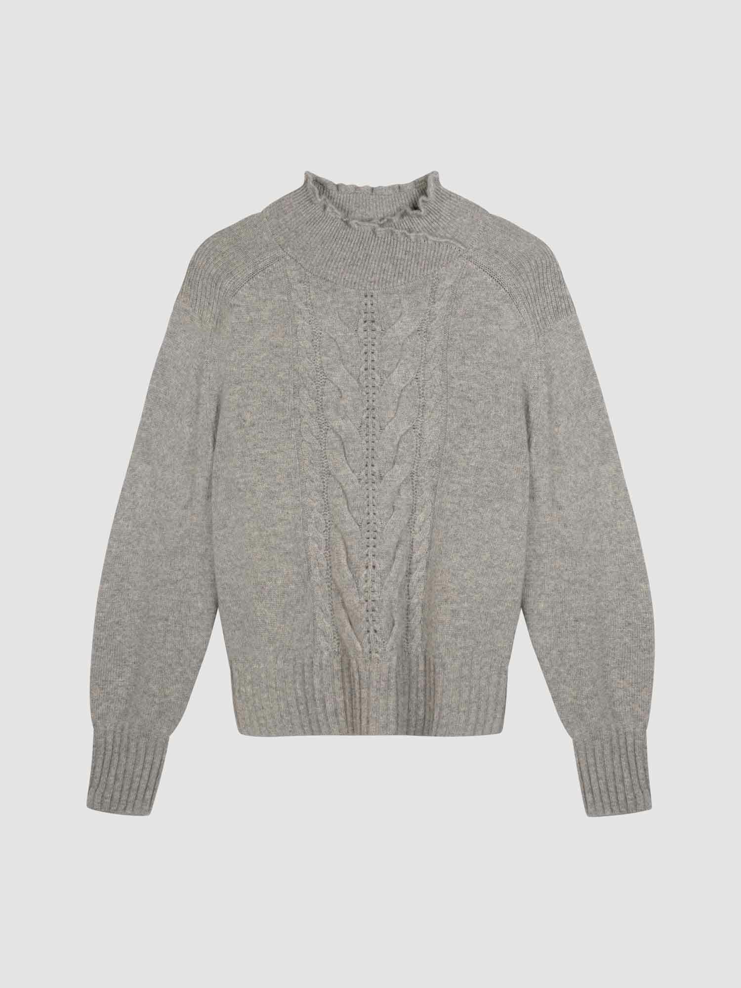 Kaschmir-Pullover mit hohem Kragen und Zopfdetail von REPEAT cashmere