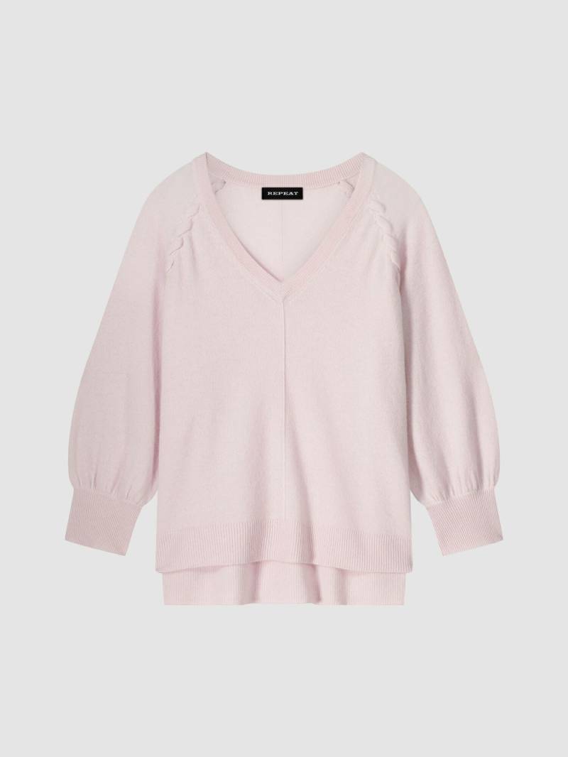 Kaschmir-Raglanpullover mit V-Ausschnitt und geflochtenem Detail von REPEAT cashmere