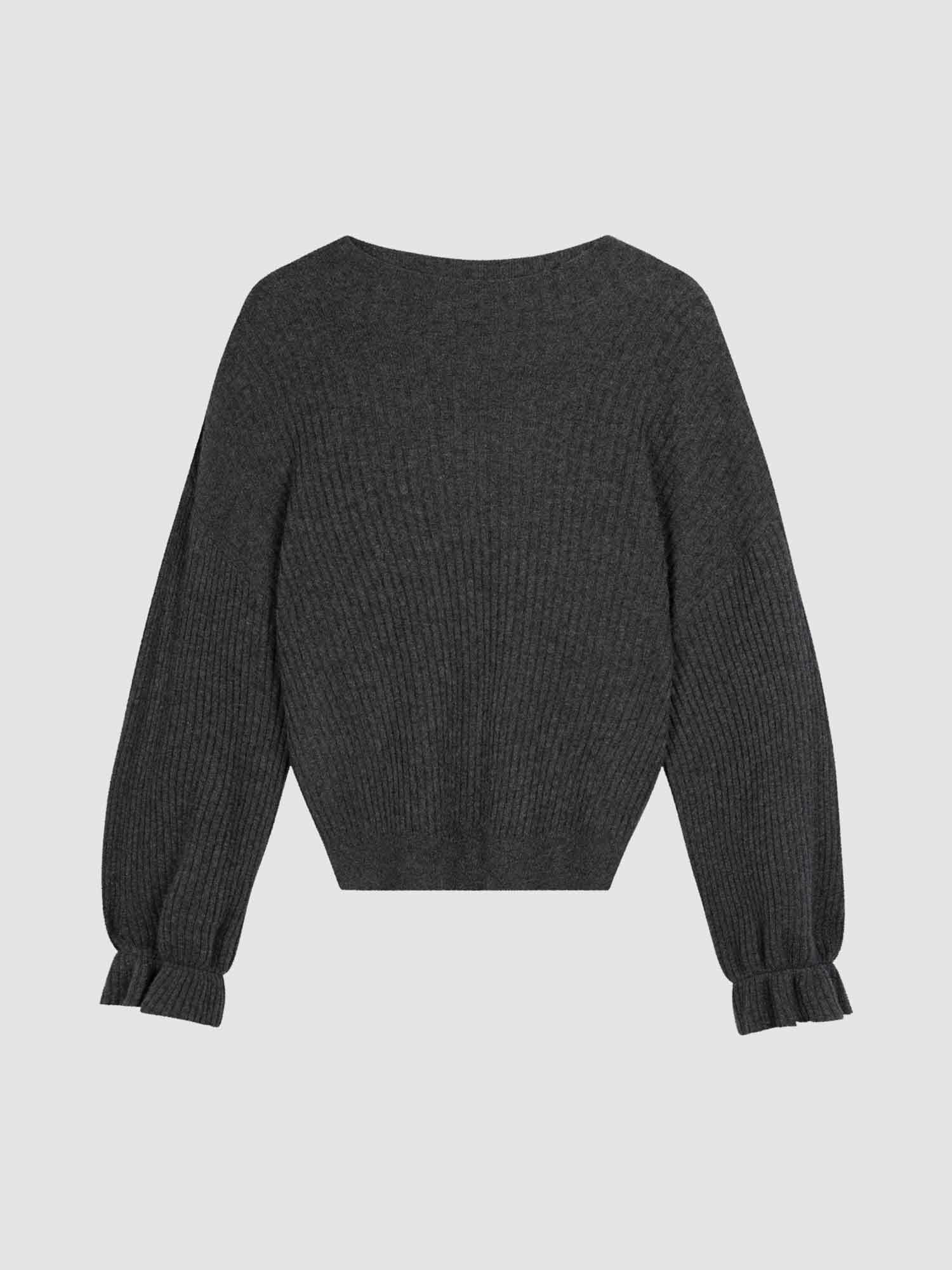 Kaschmir-Rippenstrick-Pullover mit gerüschten Ärmeln von REPEAT cashmere