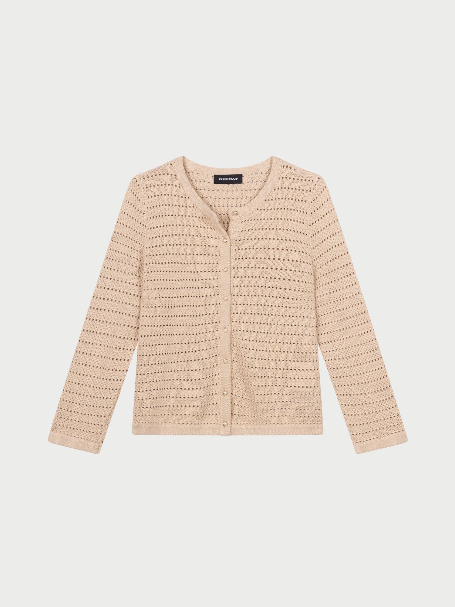 Kastiger Ajour-Cardigan mit Perlknöpfen von REPEAT cashmere