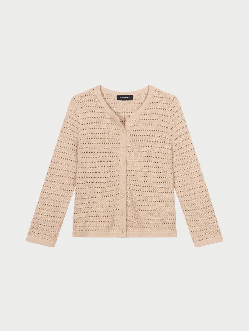Kastiger Ajour-Cardigan mit Perlknöpfen von REPEAT cashmere