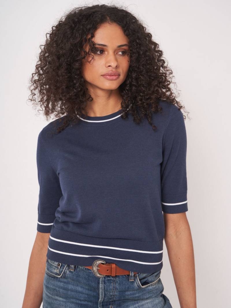 Kurzärmeliger Pullover mit Streifen-Detail aus Baumwollmischung von REPEAT cashmere