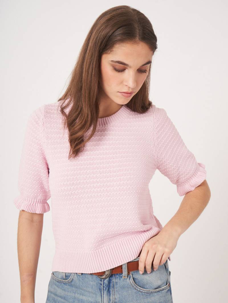 Kurzarm-Pullover aus Baumwoll-Texturstrick von REPEAT cashmere