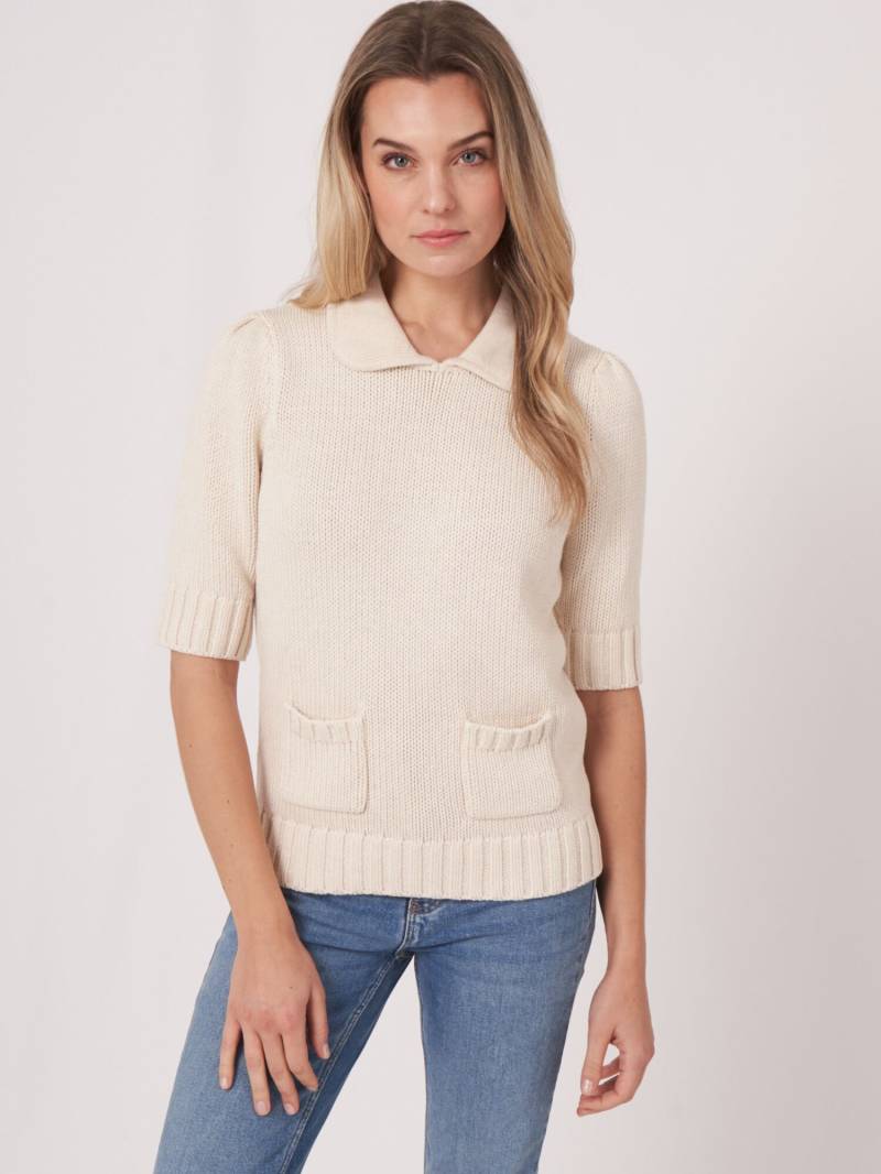 Kurzarm-Pullover aus grobem Rippenstrick von REPEAT cashmere