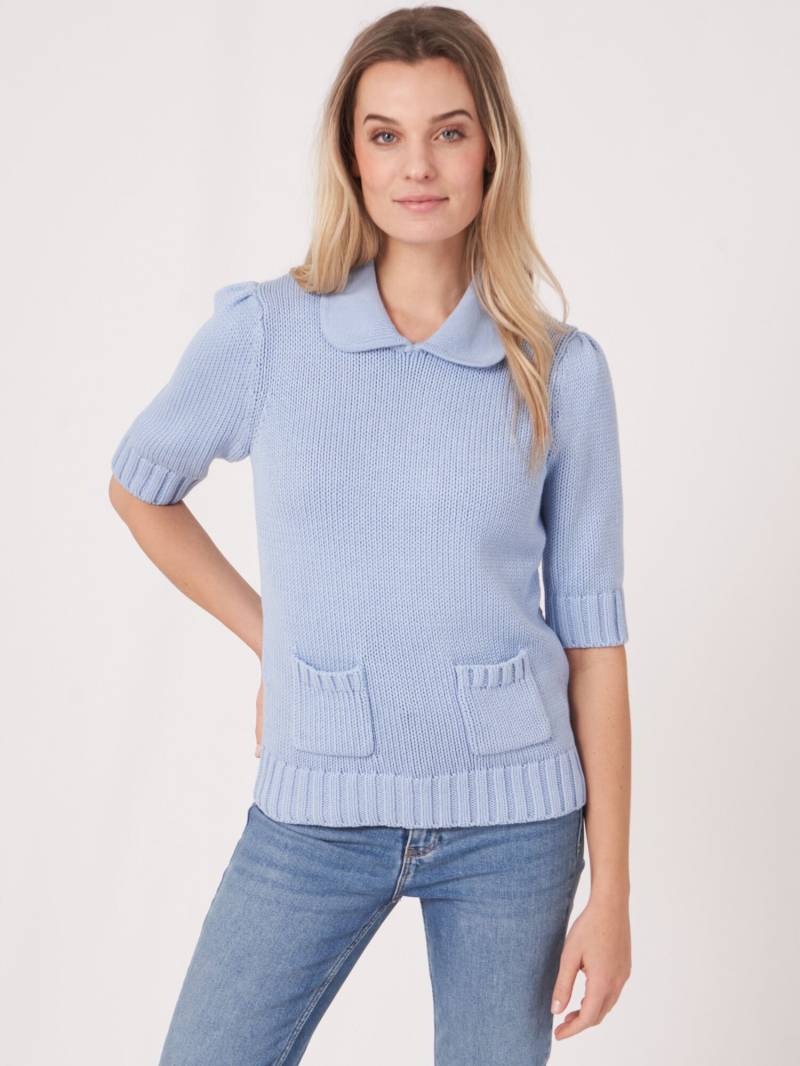 Kurzarm-Pullover aus grobem Rippenstrick von REPEAT cashmere
