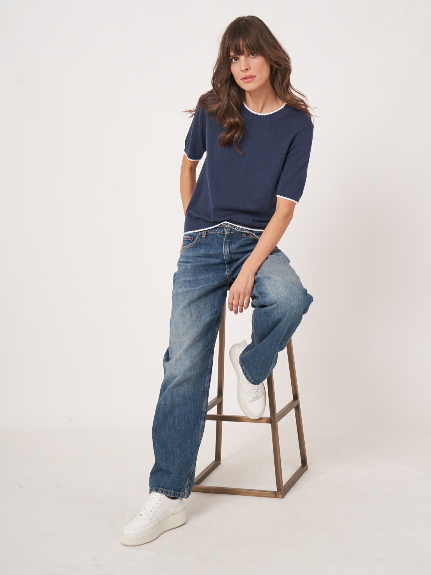 Kurzarm-Pullover mit Kontrastnähten von REPEAT cashmere