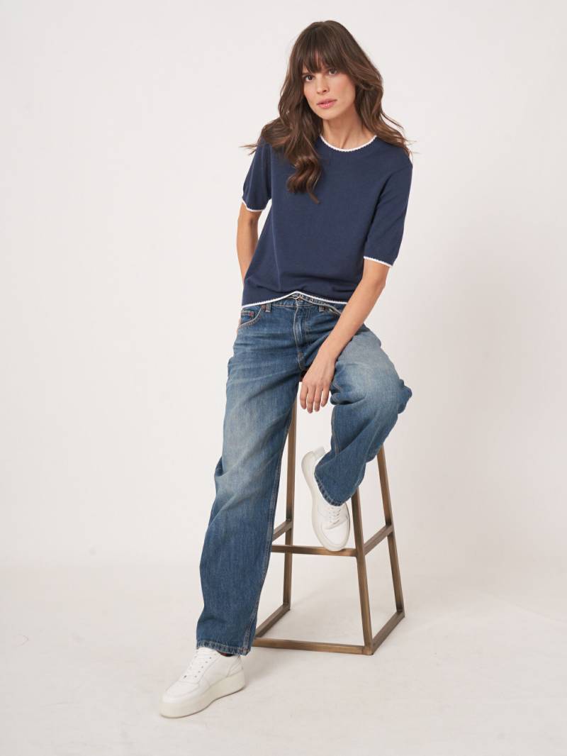 Kurzarm-Pullover mit Kontrastnähten von REPEAT cashmere