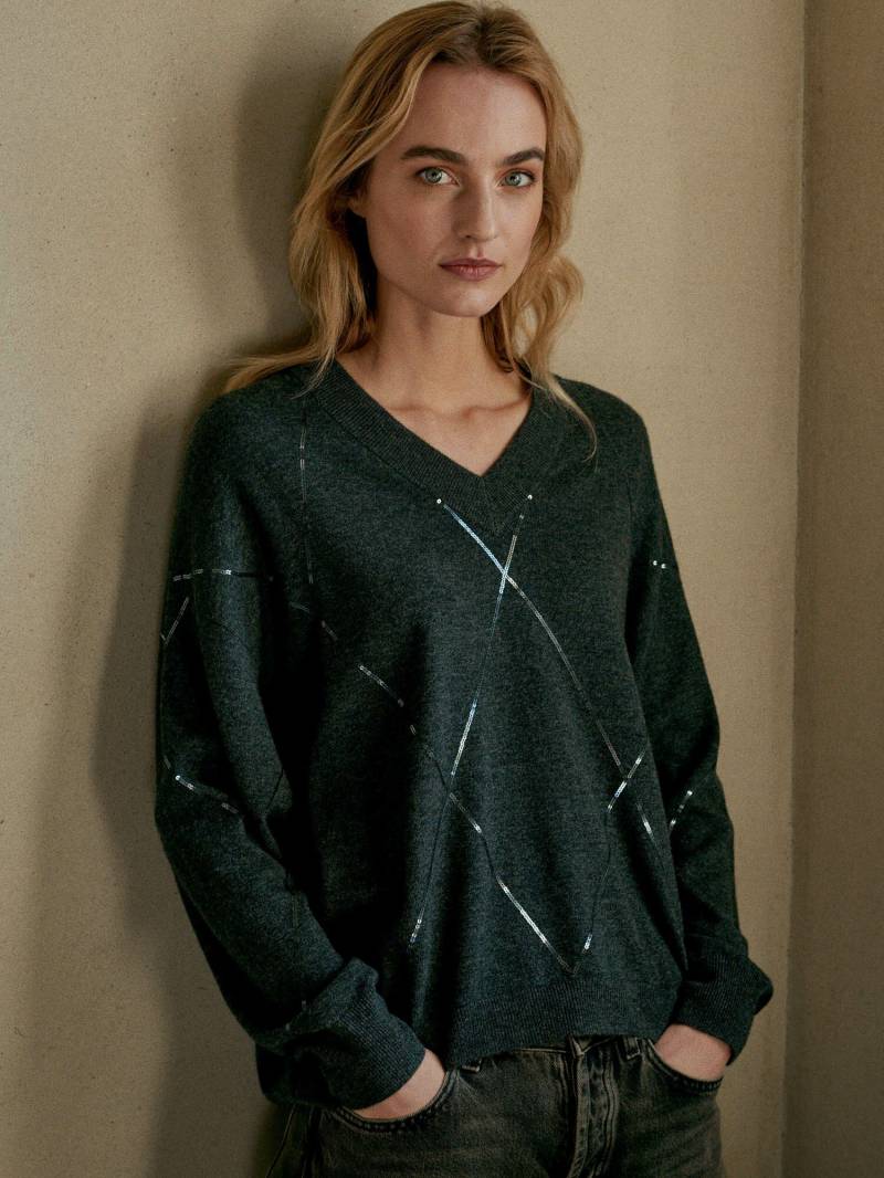 Leichter V-Ausschnitt-Pullover mit dezentem Glanz von REPEAT cashmere