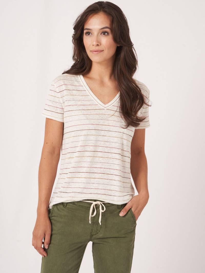 Leinen T-Shirt mit Glitzer-Streifen von REPEAT cashmere
