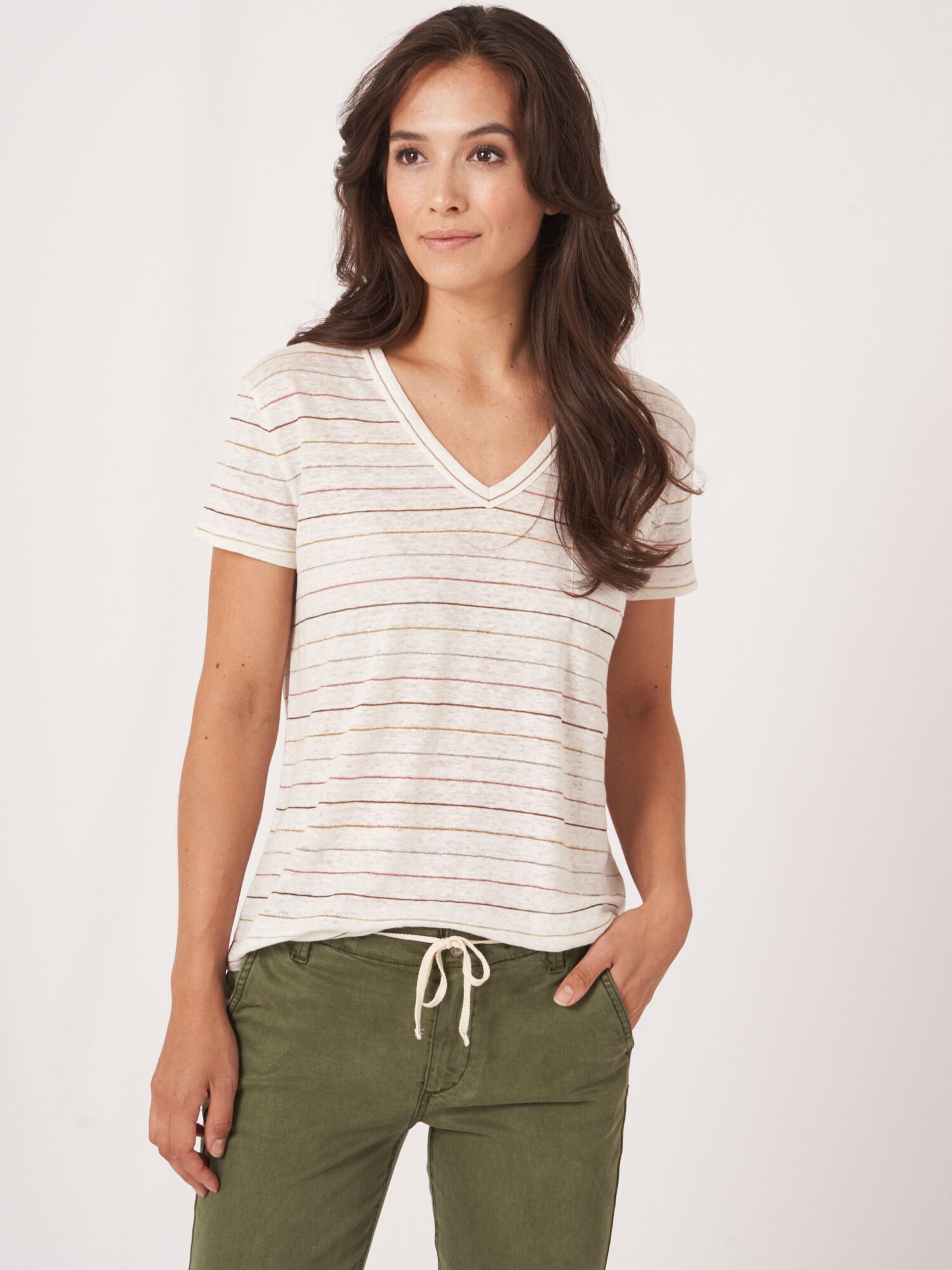 Leinen T-Shirt mit Glitzer-Streifen von REPEAT cashmere
