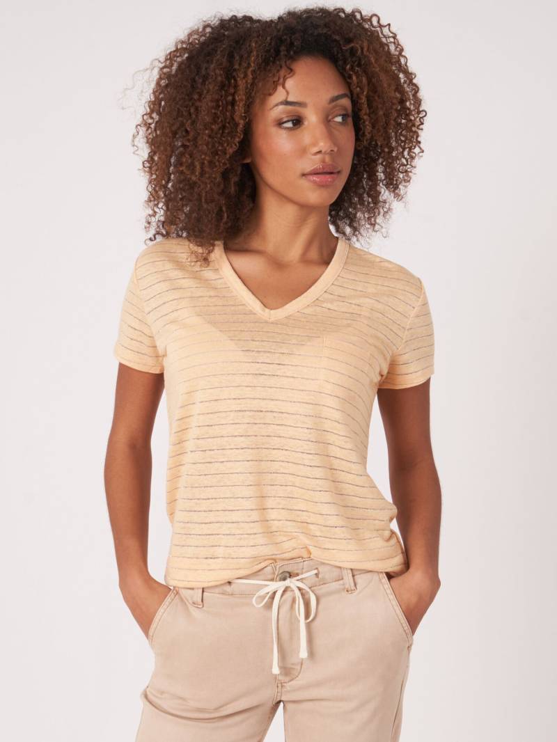 Leinen-T-Shirt mit Lurex-Streifen von REPEAT cashmere