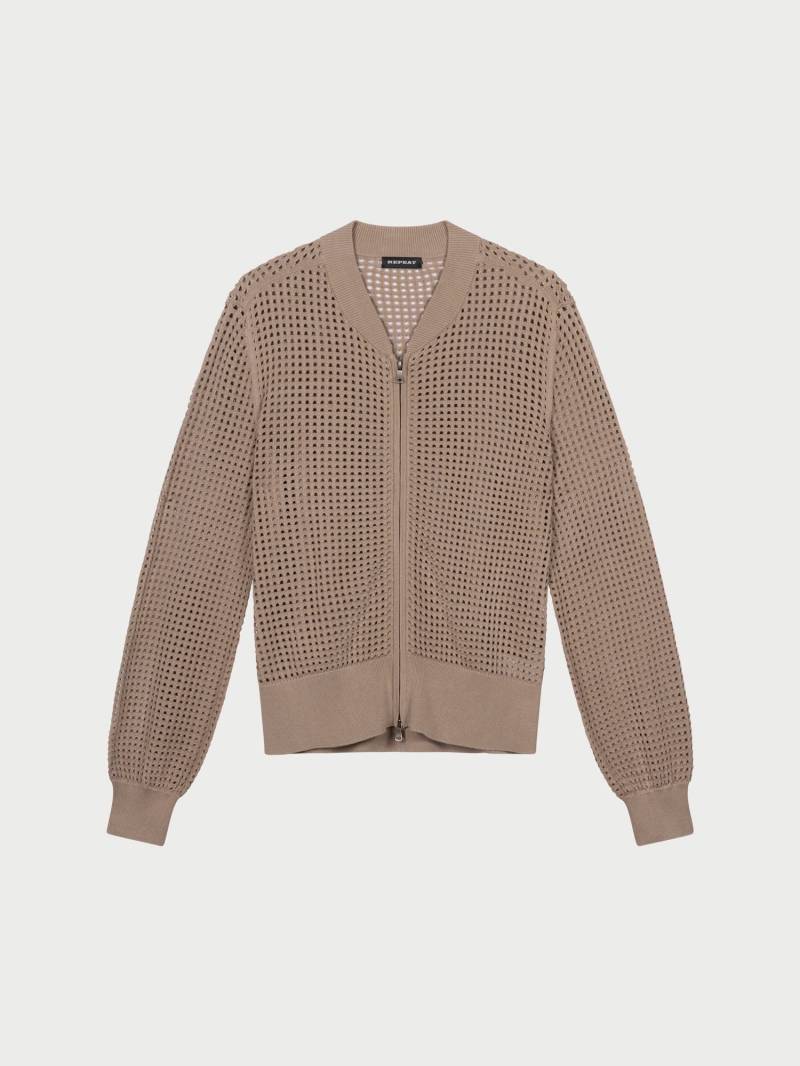 Lochmuster Strickjacke mit Reißverschluss von REPEAT cashmere