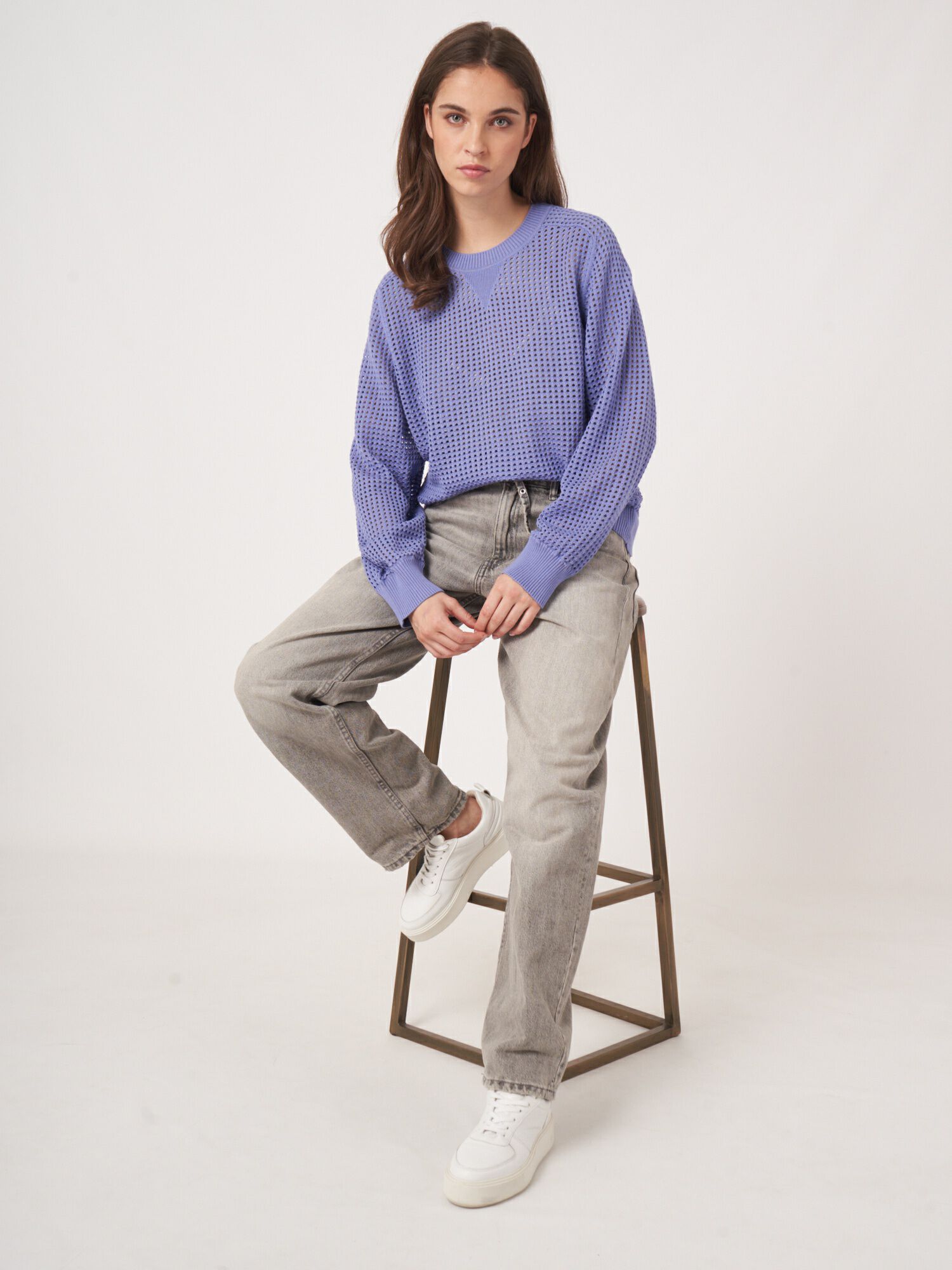 Lochmuster Strickpullover aus Baumwollmischung von REPEAT cashmere