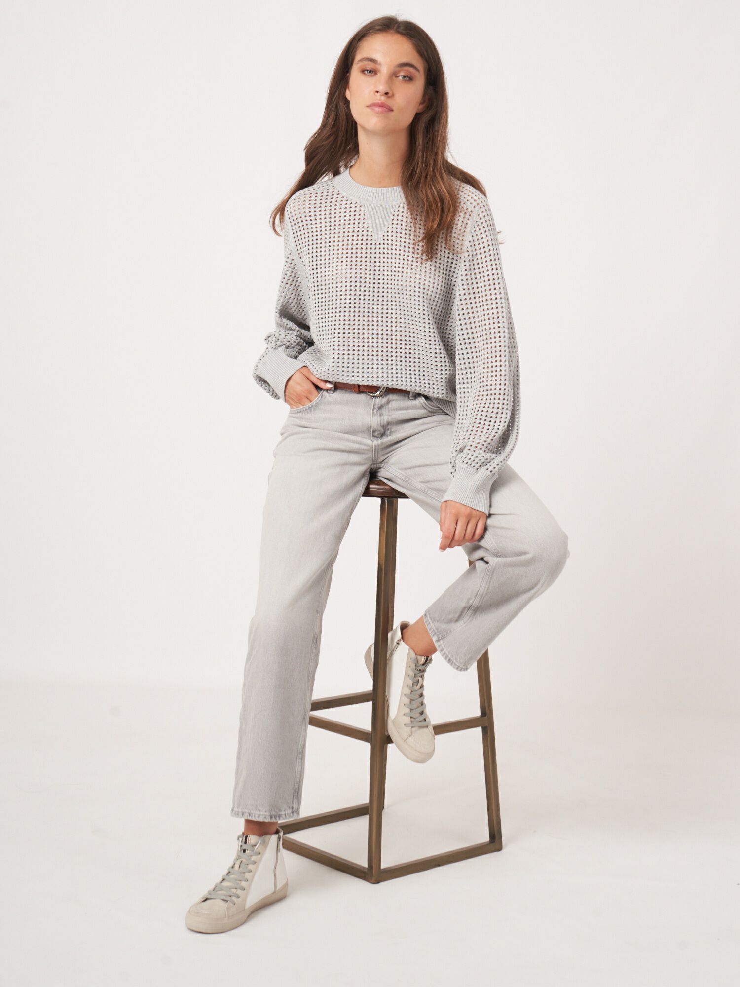 Lochmuster Strickpullover aus Baumwollmischung von REPEAT cashmere