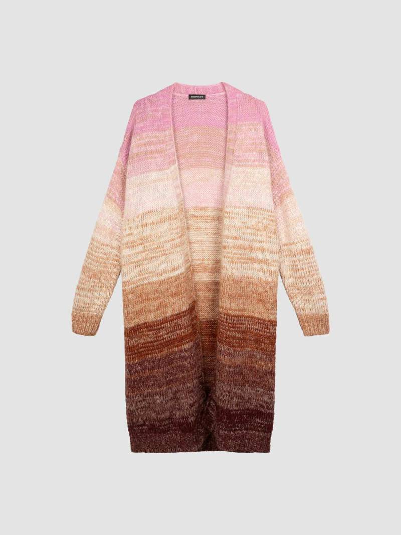 Mittellanger mehrfarbiger gestreifter Cardigan von REPEAT cashmere