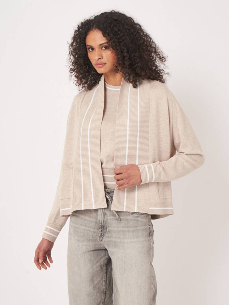 Offener Cardigan mit Streifen-Detail aus Baumwollmischung von REPEAT cashmere