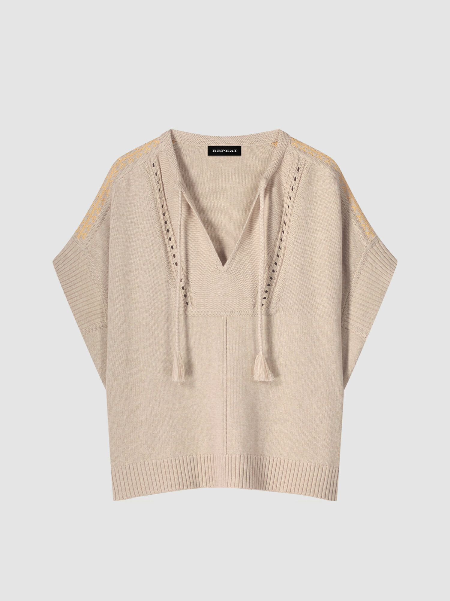 Oversized Poncho-Pullover aus Baumwollstrick mit Bindeband von REPEAT cashmere