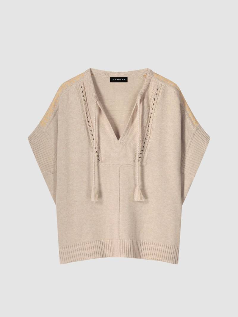 Oversized Poncho-Pullover aus Baumwollstrick mit Bindeband von REPEAT cashmere