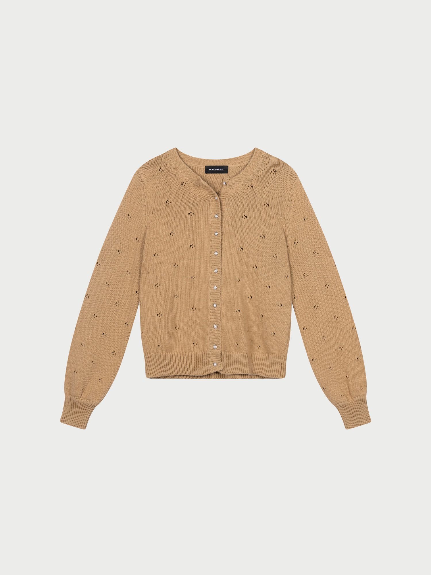 Pointelle Strickjacke mit Perlknöpfen aus reiner Baumwolle von REPEAT cashmere