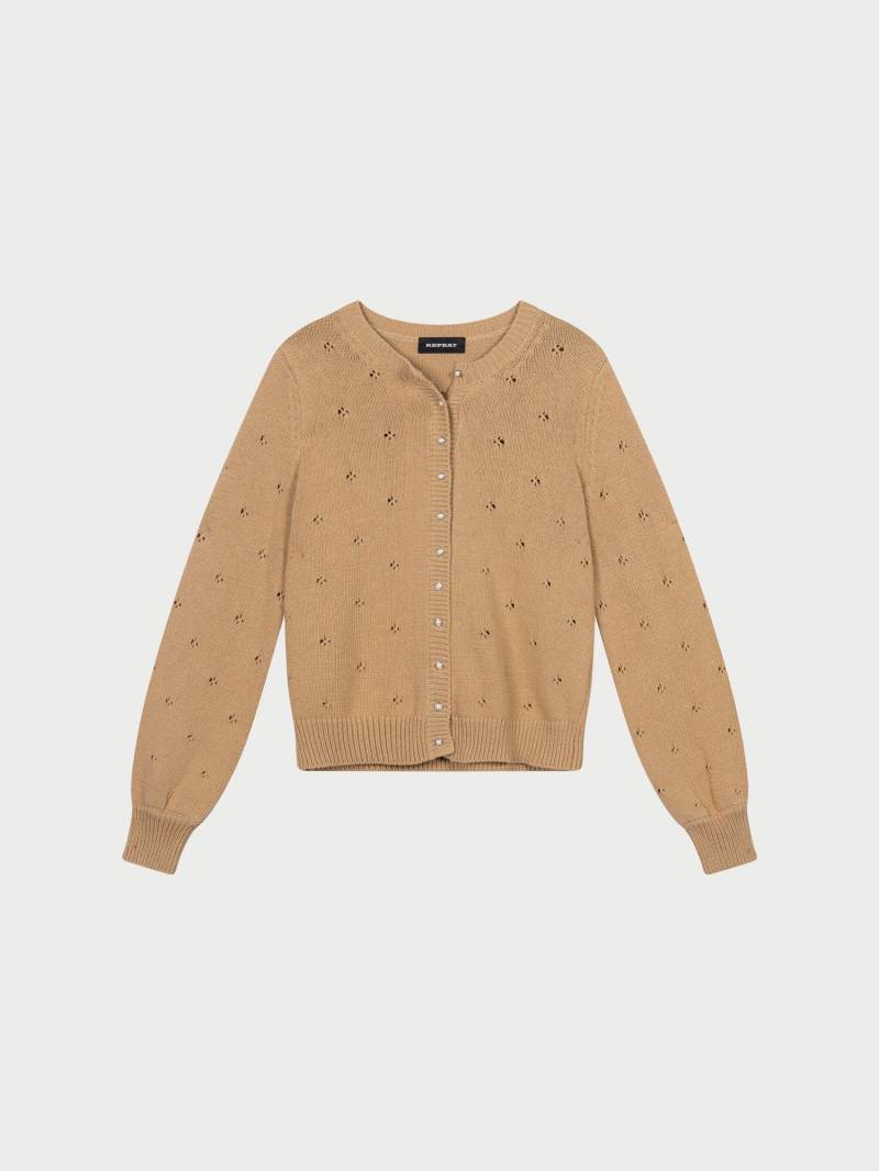 Pointelle Strickjacke mit Perlknöpfen aus reiner Baumwolle von REPEAT cashmere